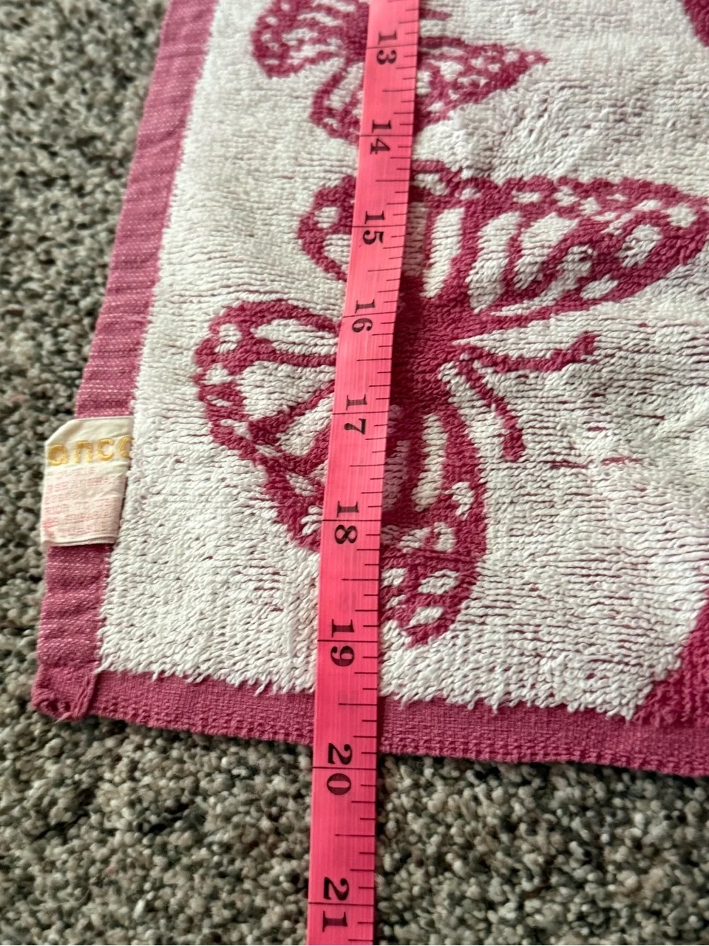 Vintage Pink Butterfly Cotton Bath Towel - pink and white 20x39.5”